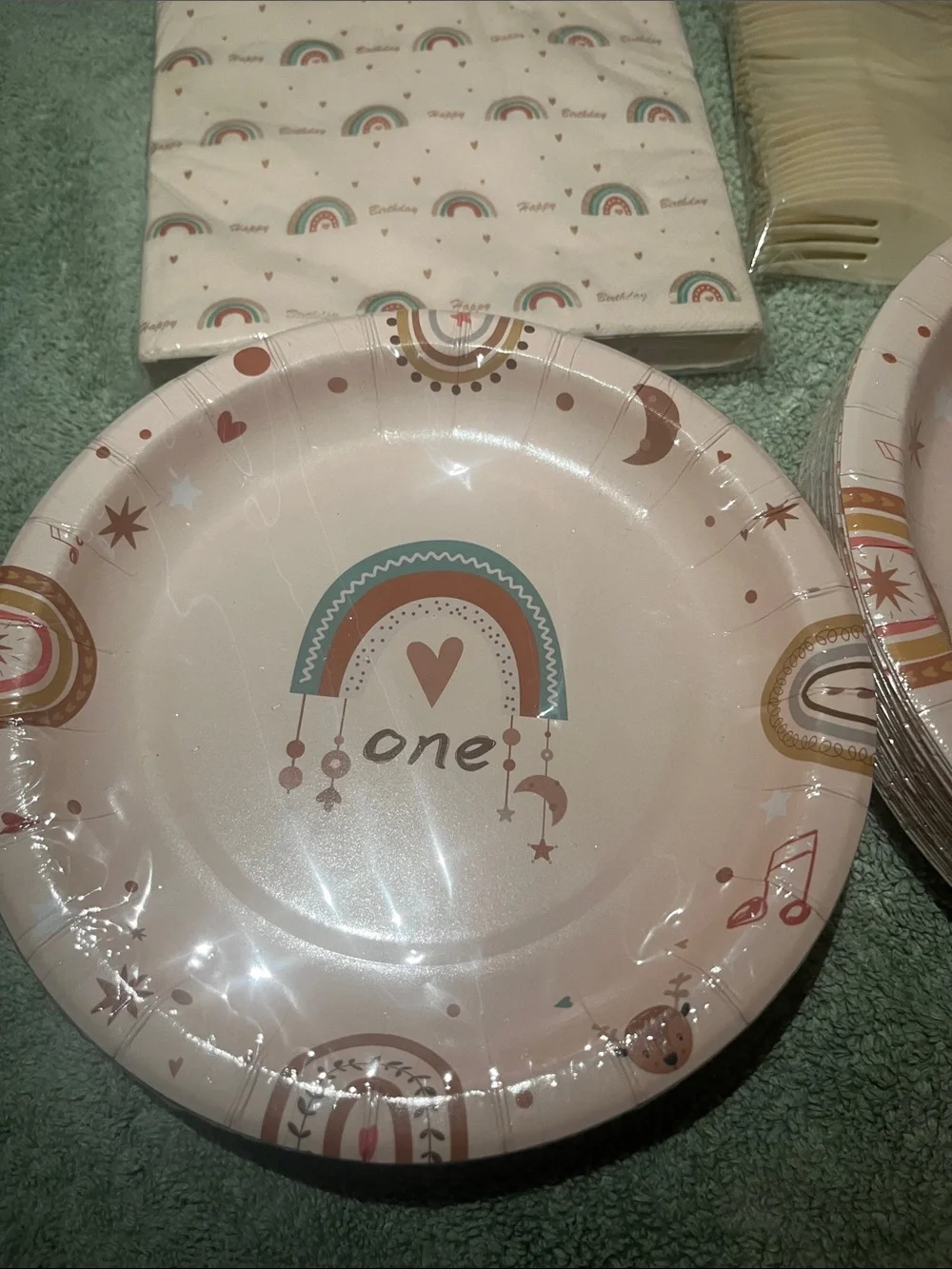 Blush Pink Rainbow Disposable Party Tableware Set - 16 Pieces